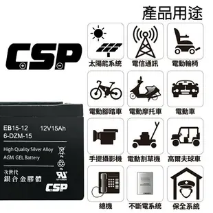 CSP 電動車 電池 EB15-12 x4顆(箱) 銀合金膠體電池12V15Ah/等同6-DZM-15.電動車電池.REC14-12