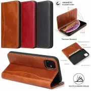 For iPhone 11 Pro XS Max XR Genuine Leather Card Wallet Case Magnetic Flip Cover