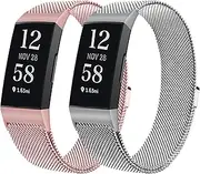 Dchao Metal Bands Compatible with Fitbit Charge 4/ Charge 3/ Charge 3 SE Bands, Breathable Sweat-proof Stainless Steel Mesh Ring Magnetic Lock Replacement Band for Fitbit Charge 4 Bands Women Men
