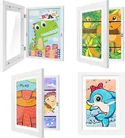 A4 Kids Art Frames 4 Pack Kids Artwork Flip Frame Changeable for Picture Display, Children School Drawing Projects Storage, Horizontally Vertically Wall Hanging, Storage A4 120 Pictures (White)