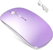 Bluetooth Wireless Mouse for MacBook Pro MacBook Air Mac iMac iPad Pad Pro Tablet Computer PC Laptop, Rechargeable Silent Slim Mouse (Bluetooth 5.2/3.0&USB-A&USB-C) with Jiggler Mode (Purple)
