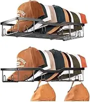 AIMALL 2 PCS Wall-Mounted Hat Storage Rack – Dual Size Set (S & L) | 8.5"x16.4"x2.7" & 8.3"x16.1"x2.67" Bedroom Living Room Kitchen Organiser with Hanging Hooks