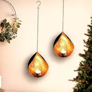 TIED RIBBONS 2 Set Wall Hanging Tea Light Candle Holders | Iron, Golden | 18 Inch | Votive Sconce Candle Holder for Home, Living Room, Wedding, Accents Decor, Wall Decorations