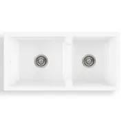OLIVERI Sicily White Fireclay Farmhouse 1 & 3/4 Bowl Counter Top or Undermount Sink SC-WH1984