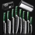 10PC Cleaver Knife Chef Knife Set Santoku Knife Block Sharpener Rod Paring Knife