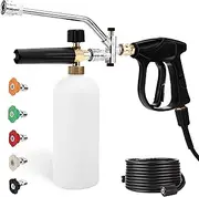 Pressure Washer Foam Cannon Gun with Dual Connector Accessory, 26 FT Flexible Hose with Stubby Power Washer Trigger Handle, 5 Sprayer Nozzles,1/4'' Swivel Quick Connect and M22-14mm Adapter