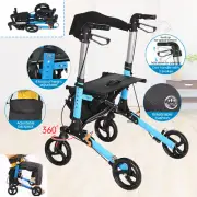 Folding Rollator Walker Aluminium Walking Frame Mobility Aid Lightweight 4Wheels