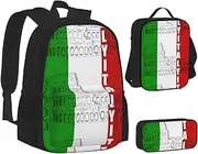[ERCgad] Roman Coliseum Italian Flag Print Canvas 3-In-1 School Bags Set Backpack Lunch Bag Pencil Case Combo For Men Women, Black, One Size