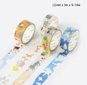 Washi Tape - Animals Fun Patchworks style 4 Rolls set 15mmx3mx4 MT498C