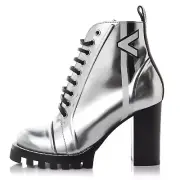 NIB $2K Louis Vuitton SPACESHIP ANKLE BOOT Silver Metal Leather Black Heel 38