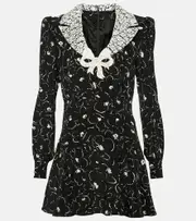 [Alessandra Rich] Alessandra Rich Floral silk and lace minidress AU 12 black