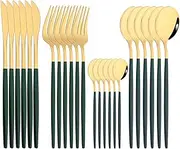 NEPIAN 6/24P White Gold Cutlery Set Dinnerware Set Fork Spoon Tableware Mirror Stainless Steel Flatware Kitchen Silverware Leisurely (Color : Green Gold)