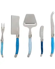 French Home Laguiole 5 Piece Cheese Knife, Fork And Slicer Set, "Shades Of Blue"