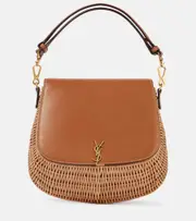 [Saint Laurent] Saint Laurent Voltaire leather and wicker tote bag One Size brown