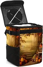 Car Trash Can with Lid,Bag Hanging Storage Pockets Leak-Proof,Portable Garbage Bin,Autumn Forest Harvest Fruit