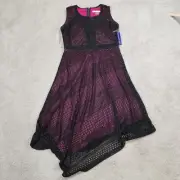 Peter Nygard Women's Pink lined black Lace Dress Asymmetrical Sleeveless NEW 6