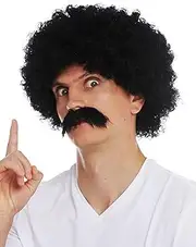 WIG ME UP - 2018553-P103 Wig Beard Set Men's Carnival Kinky Curls Voluminous Afro 70s Black
