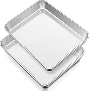Oven Baking Tray Set of 2, Stainless Steel Deep Cake Tin Rectangle Sheet Pans, Perfect for Cake Lasagne Cookie Pizza Bread, Flat Surface & Brushed Finished, Dishwasher Safe, 31cmx24cmx5cm