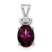 14k White Gold 8x6mm Oval Rhodolite Garnet A Diamond Pendant