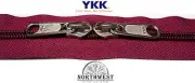 YKK Nylon Coil Zipper Tape # 10 Burgundy 25 yards with 50 Nickle Zipper Sliders