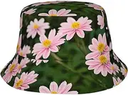 [DRTGEDS] Pink White Gold Flowers Printing Outdoor Sun Bucket Hat Protection Safari Cap Wide Brim Fishing Hat for Hunting Boating