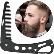 YUERWOVER Mustache Folding Comb for Men Stainless Steel Metal Pocket Beard Comb Moustache Brush Straightener Women Small Travel for Grooming Styling Hair Beard (Black)