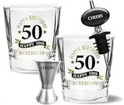 Landmark 18th Happy Birthday Spirit Beer Champagne Glassand Shot Glass Set of 4 Drinking Gift Set Party 260ML Glass (50th Sprit Glass)