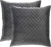 LUXTON Pack of 2 Quilted European Pillowcase Charcoal Grey 65x65 Tailored European Pillowcase ( Dark Grey, 65x65cm)