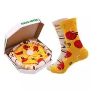 ANYSOX Red Mustard Size 5-11 Fashion Socks With Pizza Design Happy Harajuku Skate Cotton Comfortable To Wear Perfect For Christmas Gift