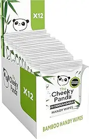 The Cheeky Panda – Bamboo Handy Wipes | Multipack 12 Packs of Wipes | Pocket Sized, On the Go, Eco-Friendly, Super Soft, Strong & Sustainable