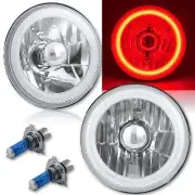 5-3/4" Red LED COB SMD Halo Angel Eye Halogen Light Bulb Metal Headlights Pair (for: Ford)