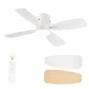 Ceiling Fans with Lights and Remote Control,Flush Mount Ceiling 42 inch White
