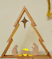 Standing Wood Rustic Christmas Tree with Nativity scene Handmade