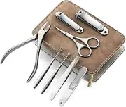 KLVN Than Ever Stainless Steel Nail Clipper Pedicure Set with Scissor Tweezer Professional PU Cover Manicure Tools(Option A)
