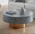 Bone inlay geometrical design round coffee table with brass cladded base table