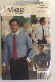 Vogue 7954 Vintage 90s Sewing Pattern Mens' Shirts Sizes: 16.5 to 17.5