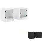 Bedside Cabinet with Glass Doors Side End Table Nightstand Bedroom vidaXL
