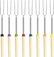 8 Pack Marshmallow Roasting Sticks Set, Extendable 32in Long Metal Barbecue Skewers with Wooden Handle, for Marshmallow, Hot Dogs, Camping, BBQ, Grill(8 Pack)