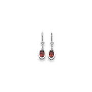 14k White Gold 7x5mm Oval Garnet Checker leverback Earrings