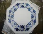 18" White Marble Table Top Coffee Corner Inlay Malachite Inlay Decor C117