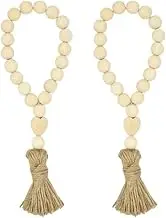 Wood Bead Garland, Rustic Country Decor Prayer Beads, Farmhouse Tassels Beads for Home Door Knob Christmas Decoration (2pack)
