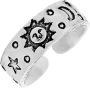 [81stgeneration] Women's 925 Sterling Silver Sun Moon Star Pinky Finger Midi Toe Adjustable Ring