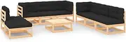 Generic 9 Piece Garden Lounge Set with Cushions Solid Pinewood,3083818