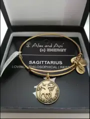 Alex and Ani SAGITTARIUS Gold Tone Charm Bangle New w Tag Card & Box