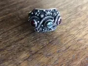 Ardhana Bali Vintage Garnet And Labradorite STERLING SILVER RING Size 8.5