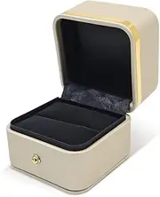 Modixun Gorgeous Ring Box with Golden Border, Premium PU Leather Ring Gift Box, Ring Bearer Box Jewelry Case for Engagement Proposal Wedding Ceremony, Gold