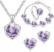 [Generic] Women's Birthday Gift Wedding Jewelry Set Light Amethyst 4 Piece Set