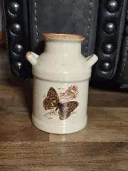 Vintage Stoneware Butterfly Jug Vase Crock Country Decorative Farmhouse Decor