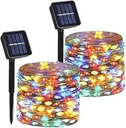 DAYLIGHTIR 2 Pack 100 LED Solar Powered Copper Wire String Lights Outdoor, Waterproof, 8 Modes Fairy Lights for Garden, Patio, Party, Yard, Christmas (Multicolor)