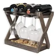 Cava Countertop Solid Wood Wine Rack for 4 Bottles and 6 Stemware Glass